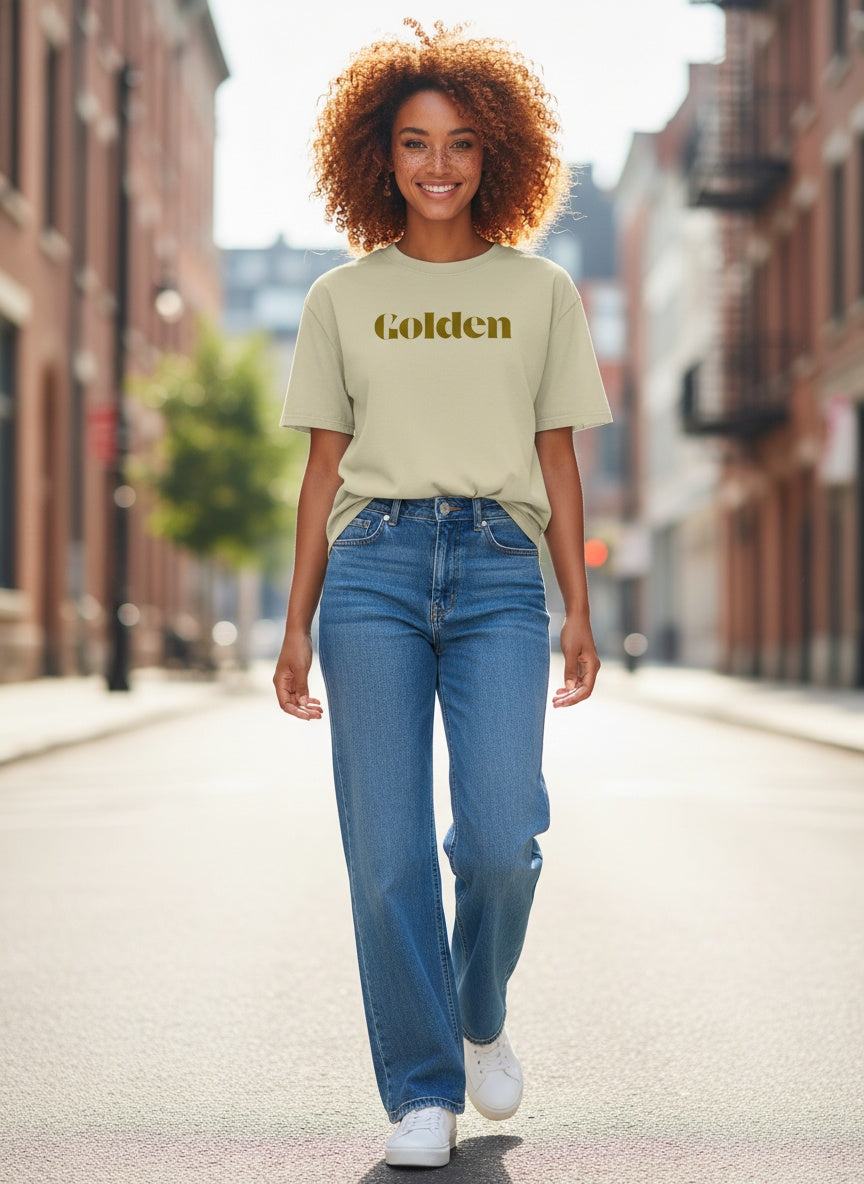 Golden Carded Cotton Oversized Faded T-Shirt